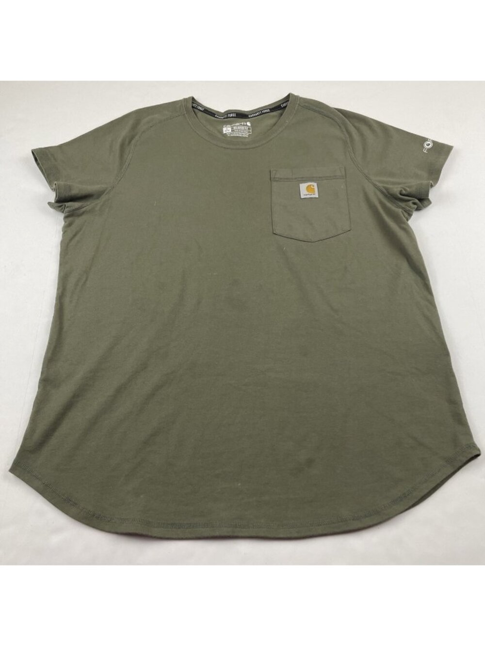 Carhartt Force Relaxed Fit T-Shirt Women’s L Pocket Crew Neck Olive Green